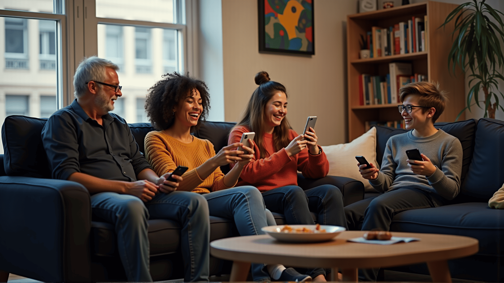 person laughing with a smartphone